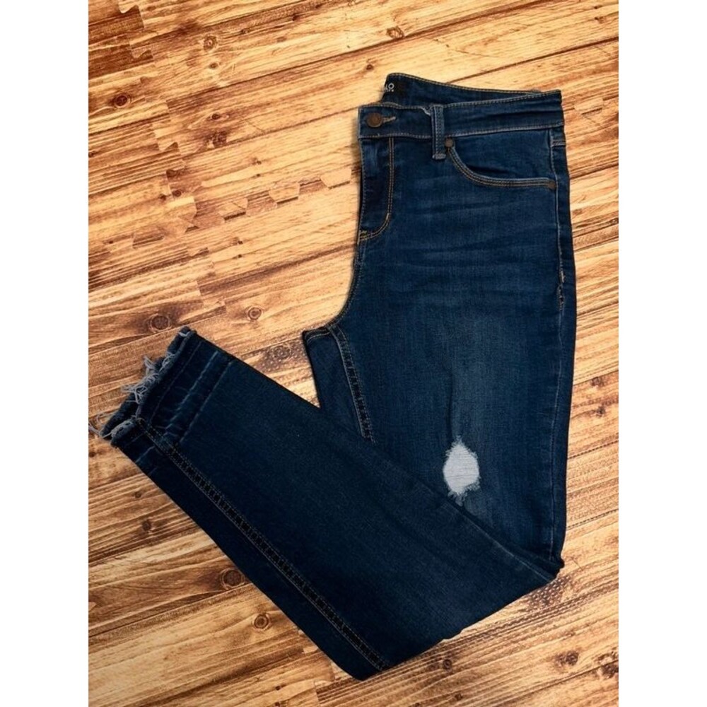 Mid-Rise Distressed Detail Dark Wash Jeans